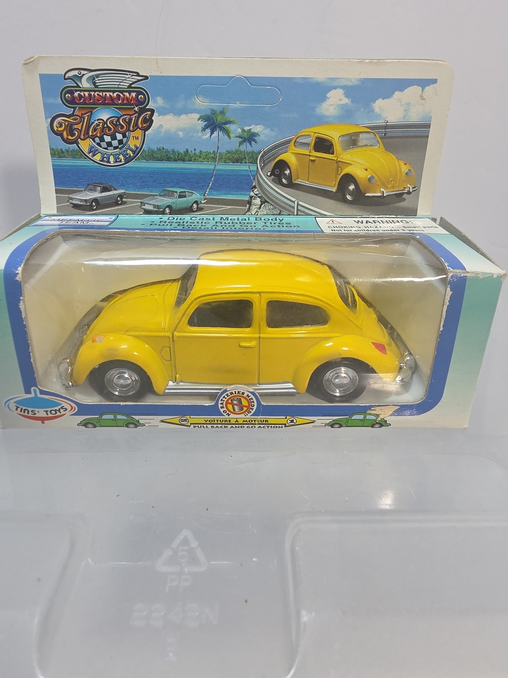 Tin Toys Yellow Volkswagen Beetle 1:43 Diecast Pull Back NIB (UR)
